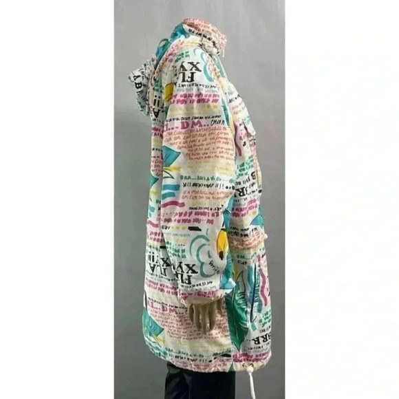 Vintage Roffe Raincoat Small S Women White All Over Print 80s Hooded Pullover - Picture 4 of 11